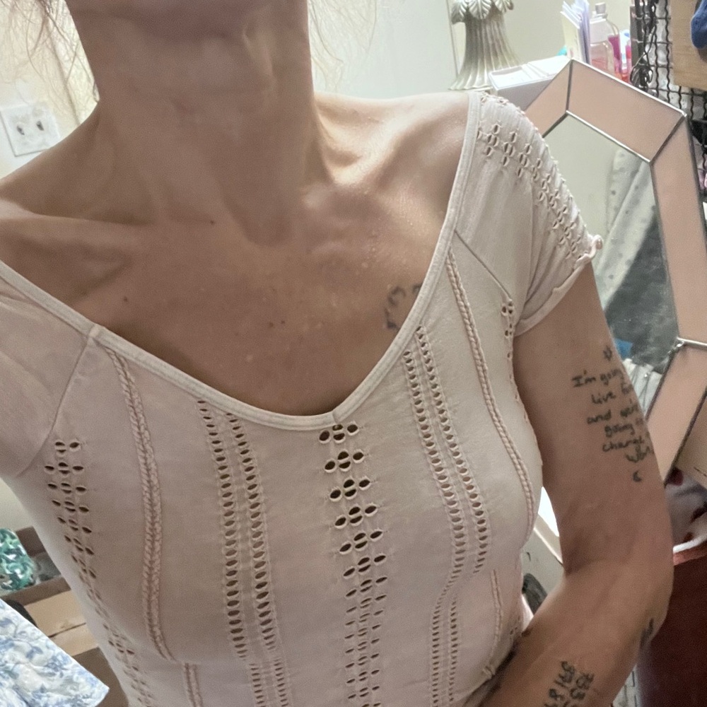 NWOT pink Free People Seamless Eyelet Crop Cap Sleeve,XS/S